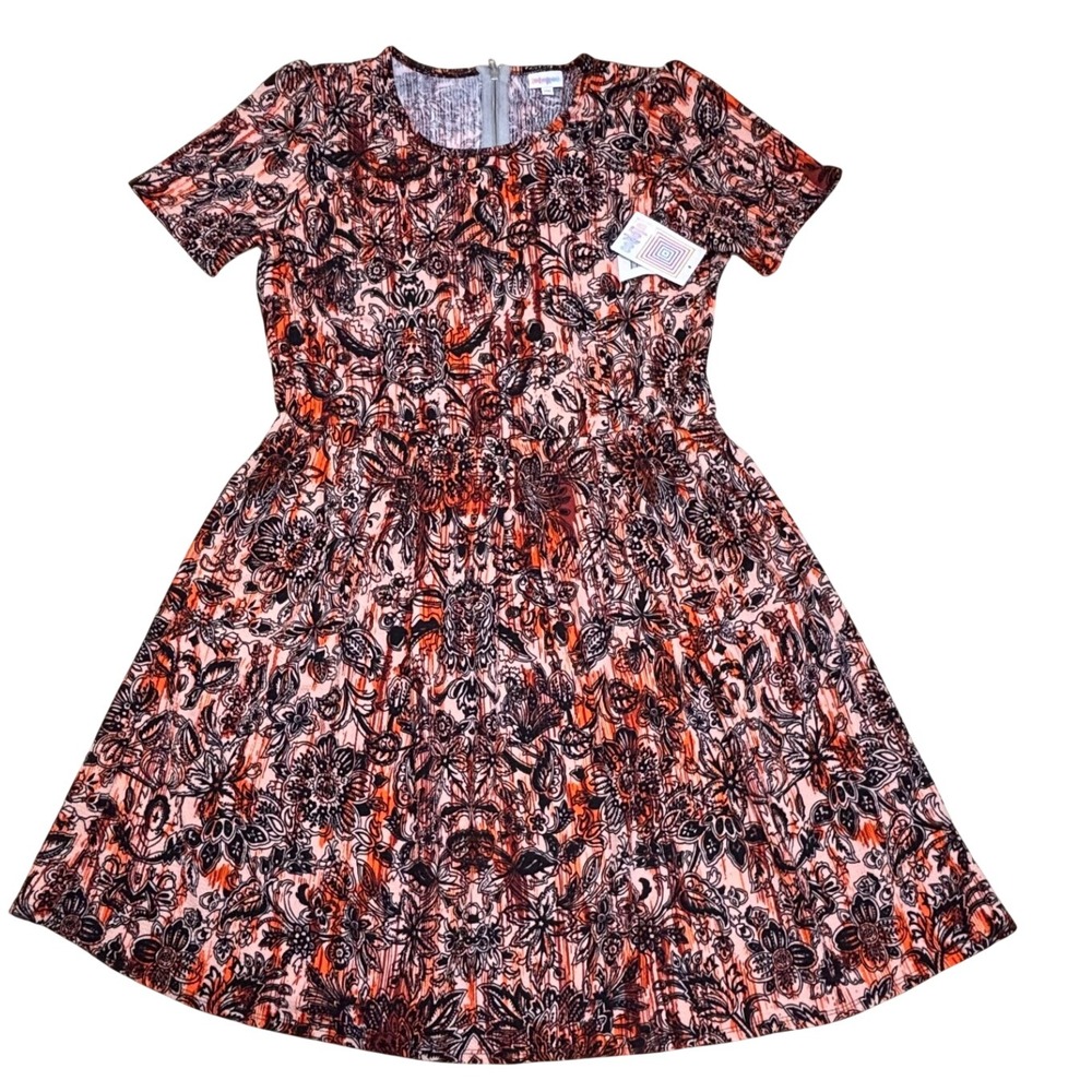 LuLaRoe Amelia Women 3XL Orange Floral Tie Dye Paisley Fit Flare Dress NWT